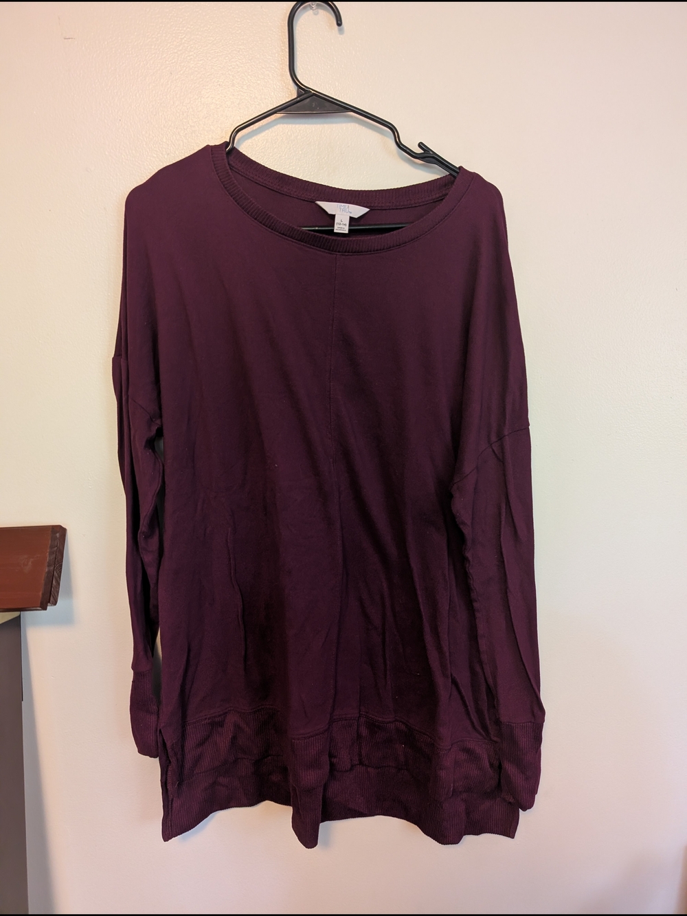 Time and Tru Long Sleeve Scoop Neck Top in Plum
